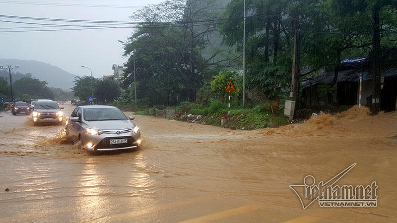 Trăm xe lặn ngụp giữa biển nước lũ Hòa Bình