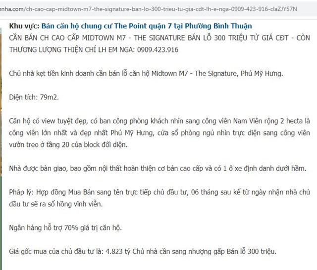 Th&ocirc;ng tin rao b&aacute;n&nbsp;cắt lỗ căn hộ Midtown M7 - The Signature.