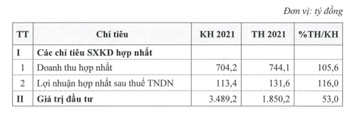 Kết quả thực hiện lợi nhuận năm 2021