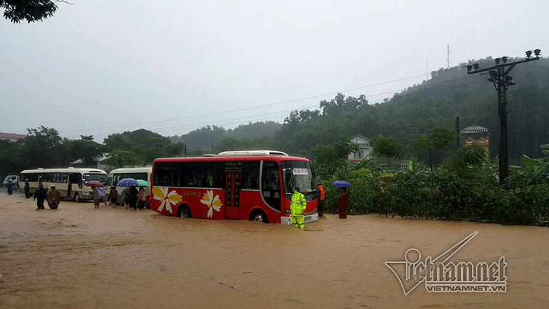 Trăm xe lặn ngụp giữa biển nước lũ Hòa Bình
