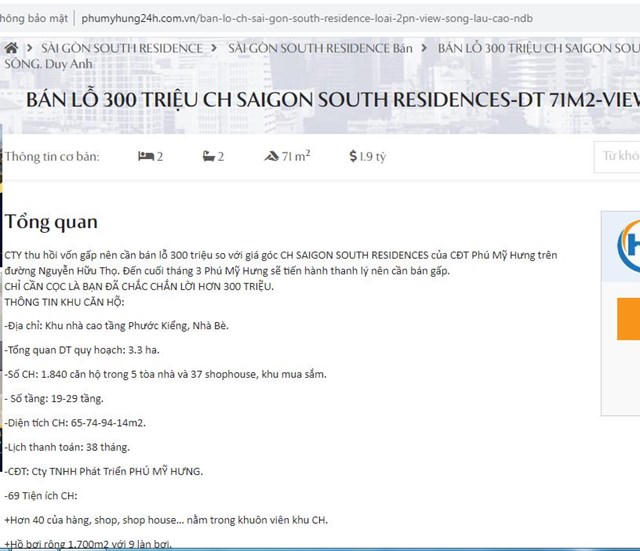 Dự &aacute;n Saigon South Residences cũng xuất hiện c&aacute;c th&ocirc;ng tin cần b&aacute;n &ldquo;cắt lỗ&rdquo;.