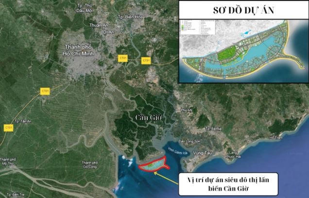 Vị trí sẽ xây dựng KĐT lấn biển Cần Giờ. Ảnh: Internet &nbsp;