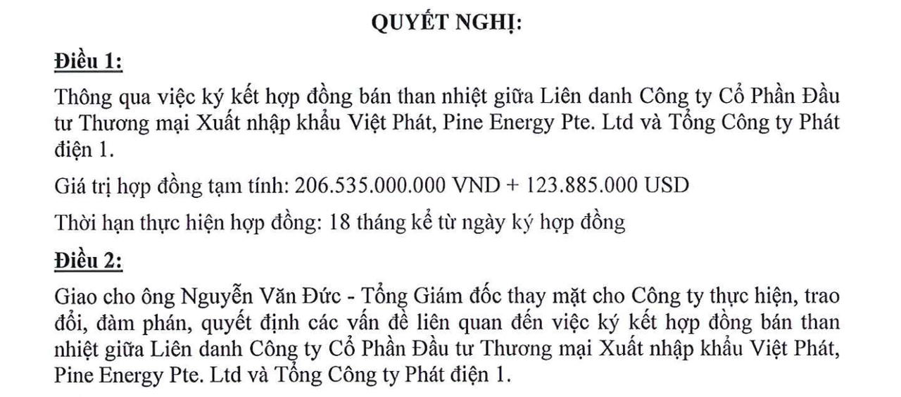 Việt Phát và liên danh vừa ký thêm hợp đồng cung cấp than nhiệt trị giá khoảng 3.332,6 tỷ đồng