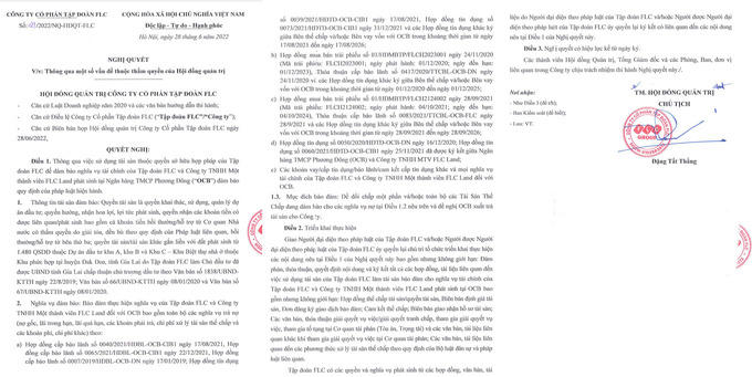 Nghị quyết FLC thông qua việc dùng BĐS để đảm bảo nghĩa vụ tại ngân hàng OCB &nbsp;