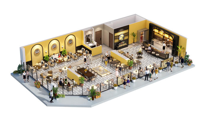 Phối cảnh tầng 1 shophouse khối đế The Matrix One &nbsp;