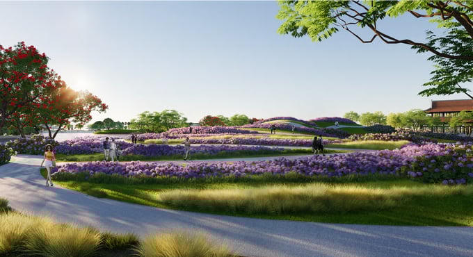 Khu đô thị cao cấp Mê Linh ưu tiên diện tích lớn cho không gian cảnh quan, cây xanh. (Ảnh minh họa: Sun Property) &nbsp;