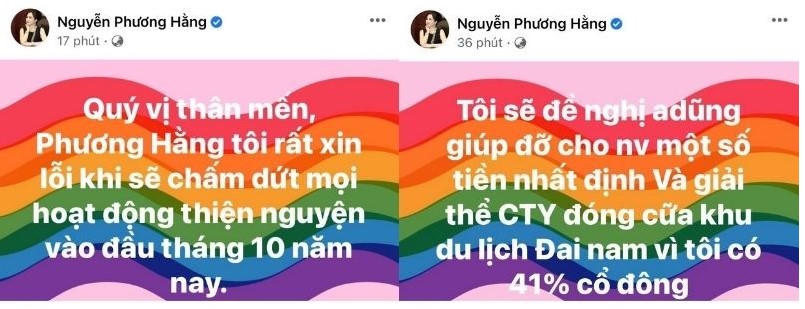 CEO Nguyễn Phương Hằng cập nhật trạng thái trên trang cá nhân. &nbsp;