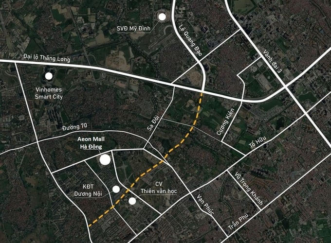 Sơ đồ hướng tuyến đường Lê Quang Đạo kéo dài. Ảnh: Internet&nbsp;