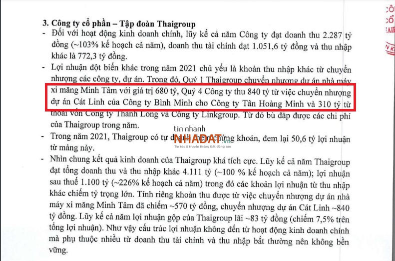 Nguồn: Tài liệu Đại hội cổ đông năm 2022 của Thaiholdings. &nbsp;