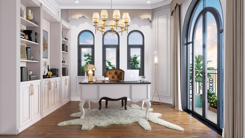 Phối cảnh phòng làm việc đầy đủ tiện nghi và mặt thoáng để thư giãn, giảm tải áp lực công việc