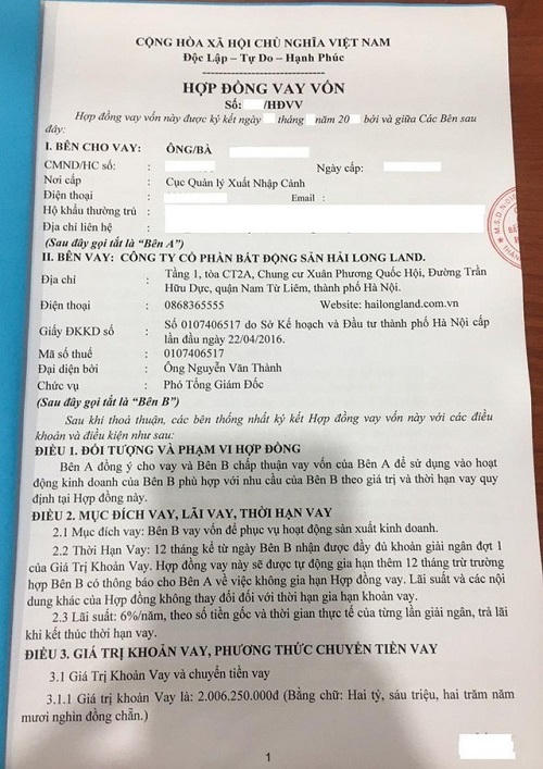 Chủ đầu tư ký hợp đồng vay vốn nhằm thỏa thuận đặt cọc, giữ chỗ cho BĐS hình thành trong tương lai khi chưa đủ điều kiện huy động vốn. &nbsp;