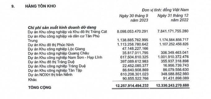 Chi tiết hàng tồn kho của Kinh Bắc