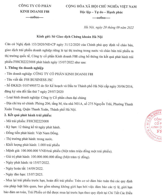 Chuỗi cầm đồ F88 vừa chào bán thành công lô trái phiếu trị giá 100 tỷ đồng (nguồn: HNX)