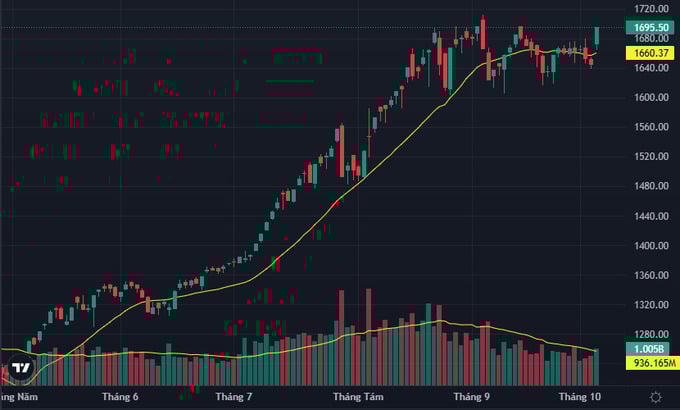 VN-Index đóng cửa tăng gần 50 điểm