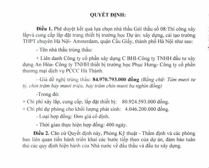 Công ty Xây dựng C BHI đứng đầu liên danh gói thầu vừa cải tạo đã hỏng hóc tại Trường Hà Nội - Amsterdam