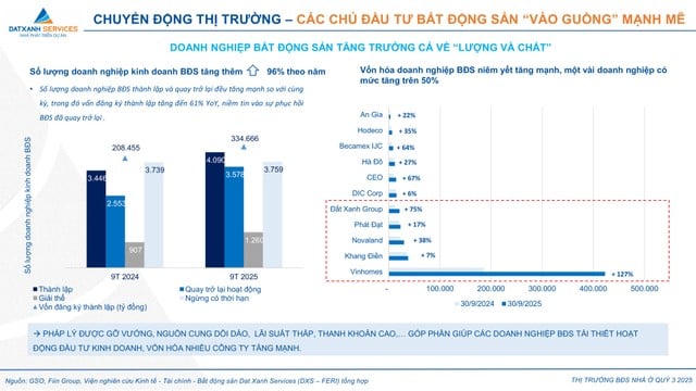 Số liệu thống kê số lượng doanh nghiệp kinh doanh bất động sản. (Nguồn: DXS - FERI).