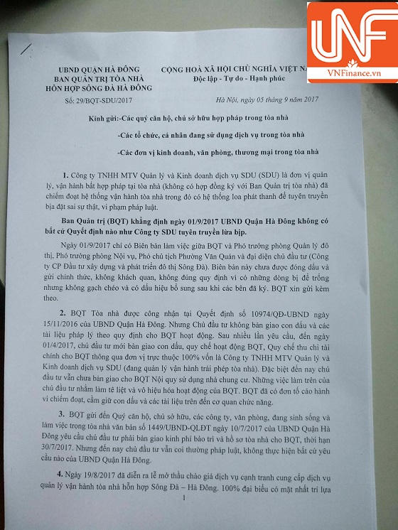 Chủ đầu tư Sông Đà Urban Tower 7 năm “quên" bàn giao quỹ bảo trì