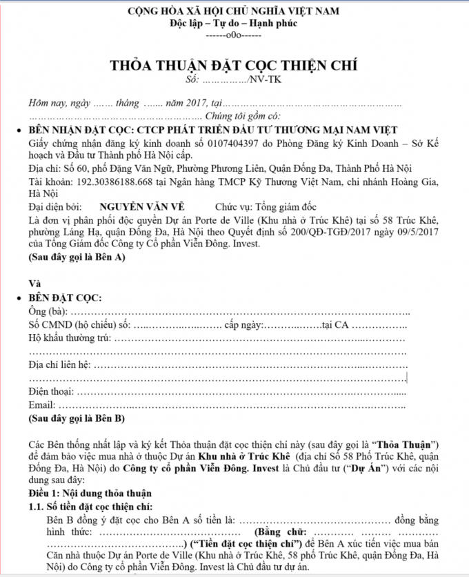 Dự án Porte De Ville là bãi đất trống, nhân viên Công ty Nam Việt "nhanh nhảu" mời khách đặt cọc