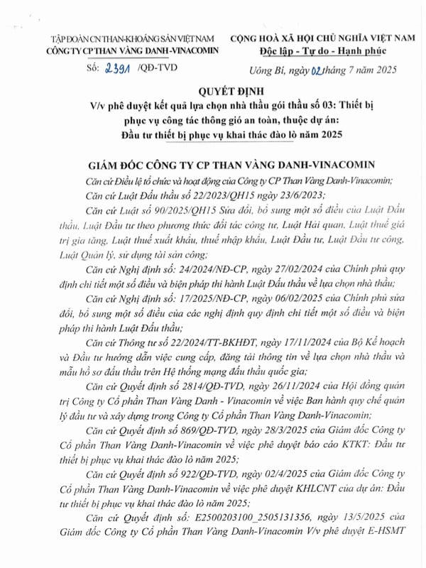 Nhiều trang thiết bị đấu thầu có giá cao tại Công ty Cổ phần Than Vàng Danh - Vinacomin