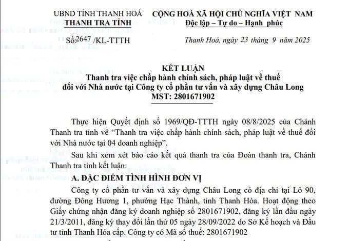 Thanh tra chỉ ra vi phạm về thuế tại Công ty Châu Long