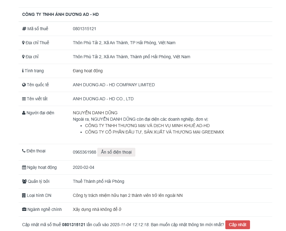 Một chút thông tin cơ bản được công khai về Ánh Dương AD – HD.