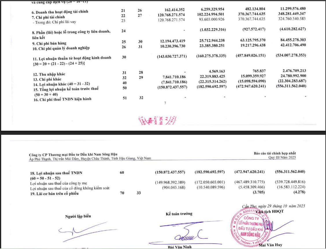 Một số chỉ tiêu tài chính tại BCTC hợp nhất quý III/2025 của PSH.
