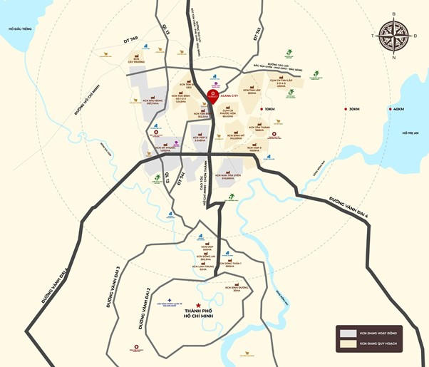 Xung quanh dự án tập trung nhiều KCN lớn của miền Nam như VSIP 2, VSIP 3, Mỹ Phước, Bàu Bàng, Tân Bình mở rộng,... (Ảnh: Grand M)