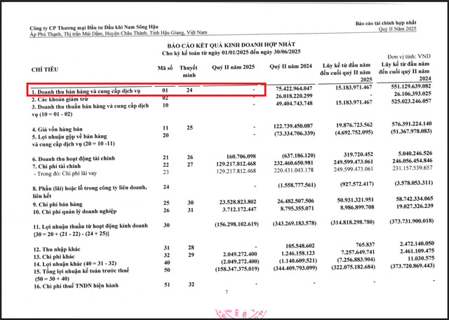 NSH Petro không phát sinh doanh thu từ bán hàng và cung cấp dịch vụ. Đồng thời báo lỗ hơn 158 tỷ đồng trong quý II/2025.