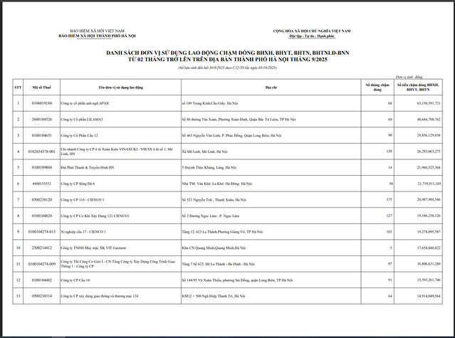 Nguồn: BHXH TP Hà Nội.