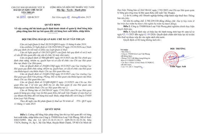 Kim Loại Việt Phong rời khỏi địa chỉ đăng ký kinh doanh trước khi bị cưỡng chế thuế hơn 2,7 tỷ đồng