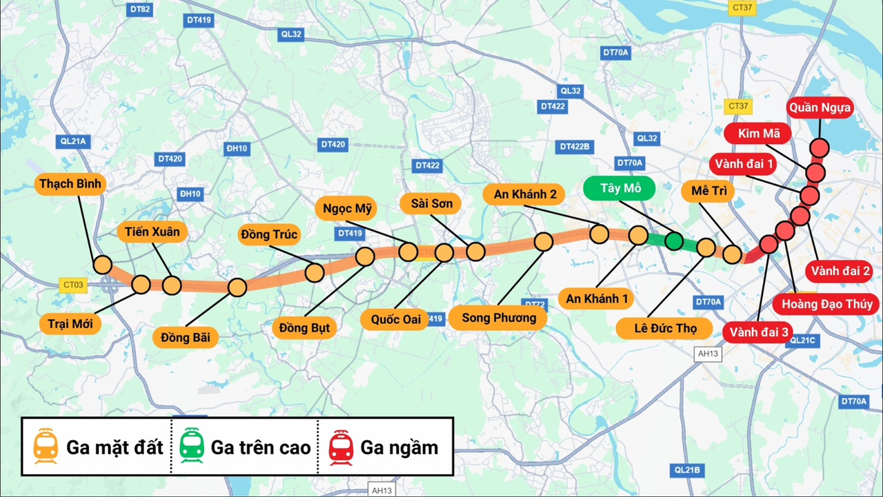 Metro số 5 Văn Cao - Hòa Lạc (Ảnh:Cafef)