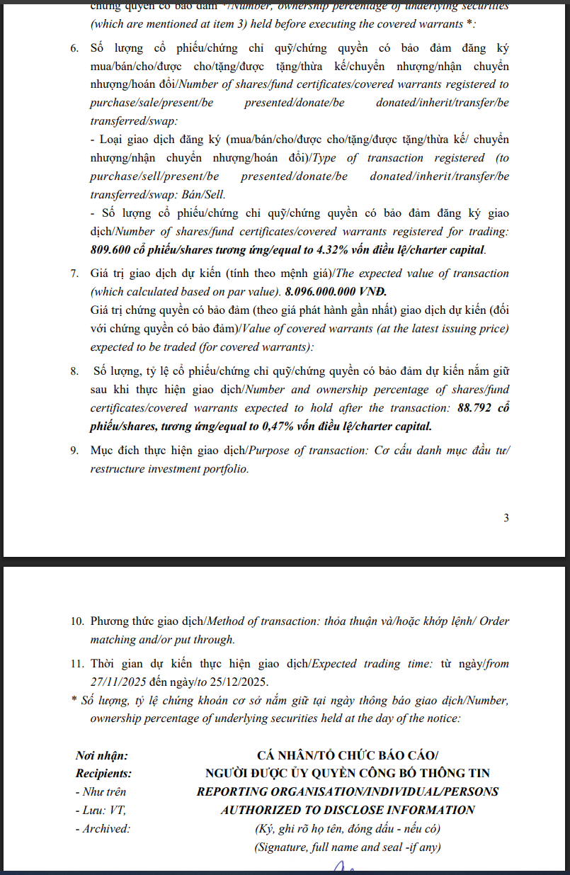 Thông tin về việc ông Phạm Trung Kiên - Chủ tịch HĐQT Ladophar vừa đăng ký bán 809.600 cổ phiếu LDP.