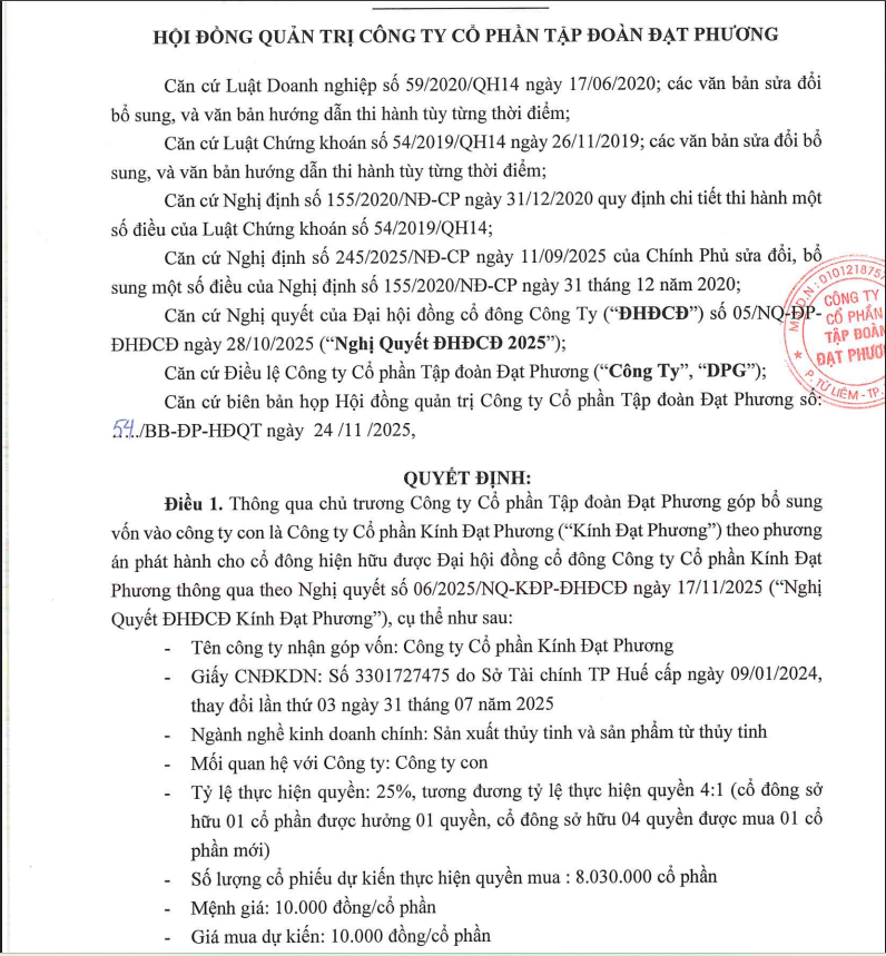 DPG thông qua chủ trương góp thêm vốn vào công ty con.