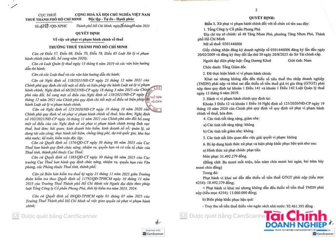 Tổng công ty Cổ phần Phong Phú bị phạt và truy thu thuế