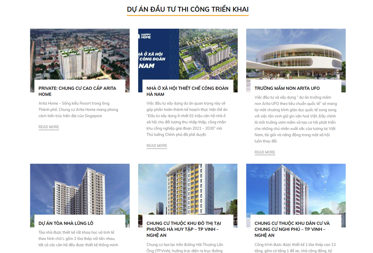 Một số dự án được giới thiệu trên website của CTCP Arita.