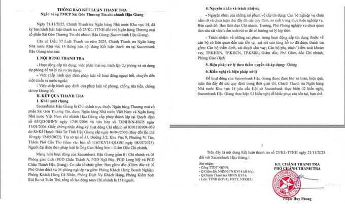 Sacombank Hậu Giang lộ nhiều tồn tại sau kết luận thanh tra của NHNN