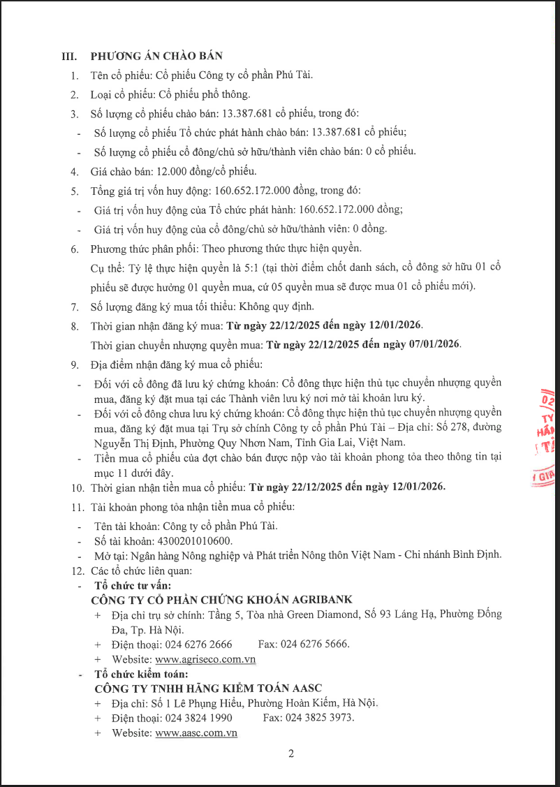 Phương án chào bán cổ phiếu của PTB.