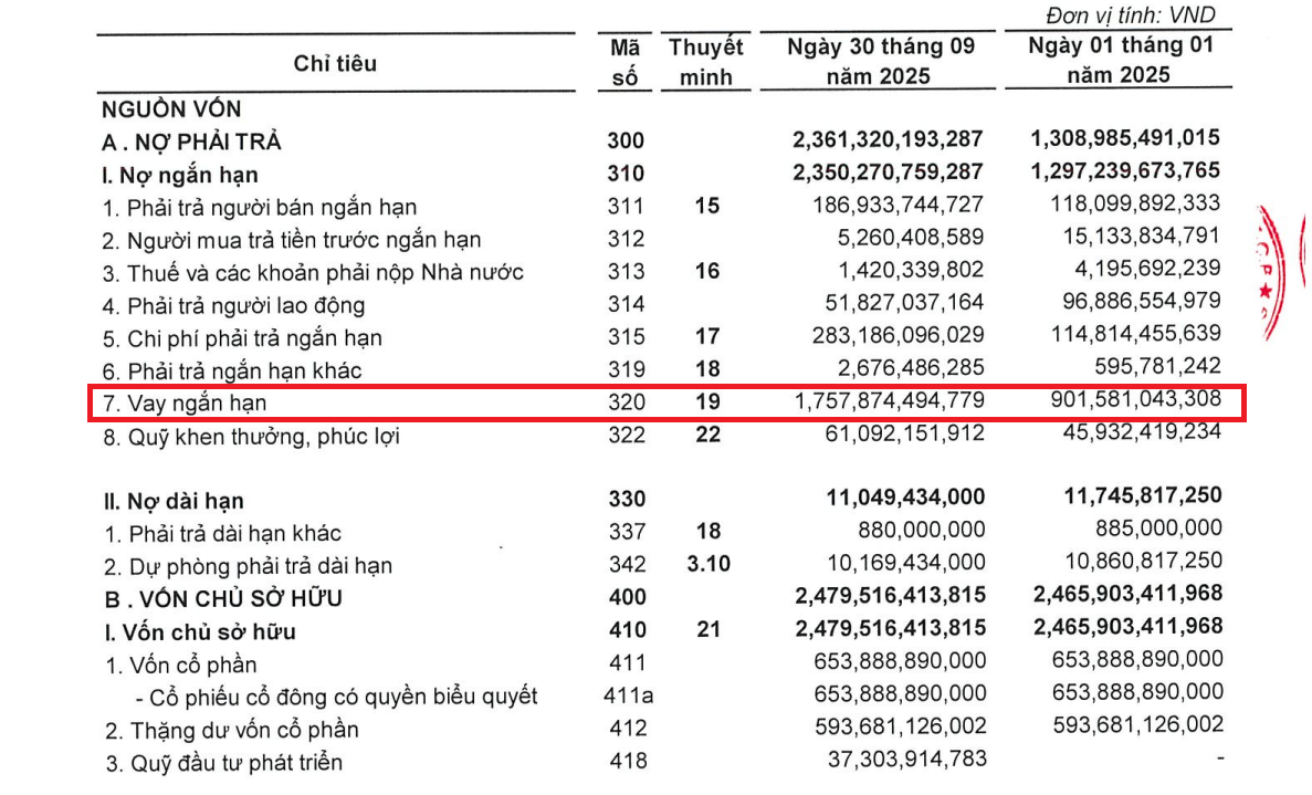 Vay nợ ngắn hạn của Sao Ta tăng gấp đôi sau 9 tháng.