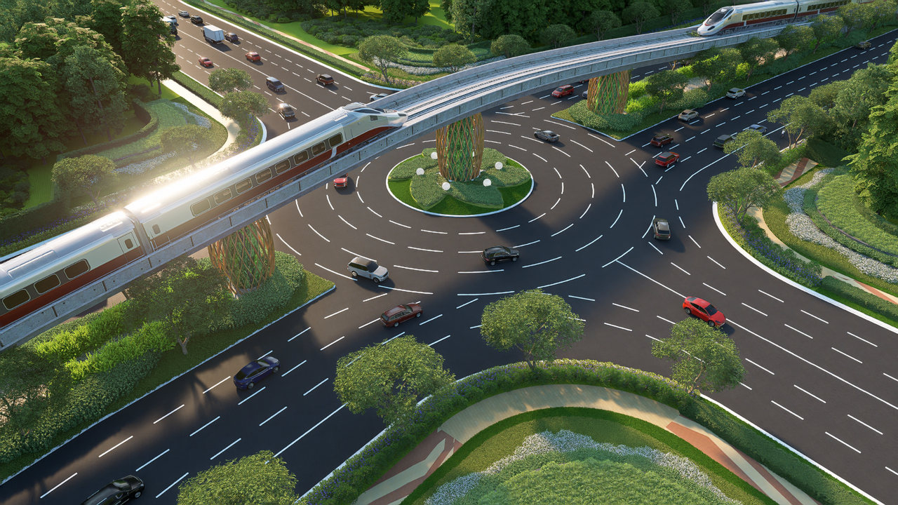 Tuyến đường sắt đô thị (LRT) dài 18km kết nối sân bay tới trung tâm hội nghị APEC và khu vực Nam đảo, từng bước hình thành hệ thống giao thông xanh.