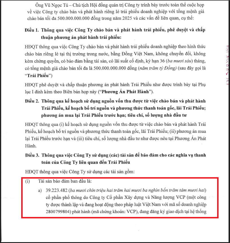 VCP dùng hơn 39 triệu cổ phiếu để làm tài sản đảm bảo cho đợt phát hành trái phiếu.