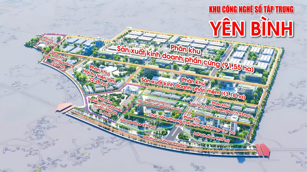 Phối cảnh khu công nghệ số tập trung Yên Bình do Đầu tư Công nghệ số Vạn Xuân làm chủ đầu tư.