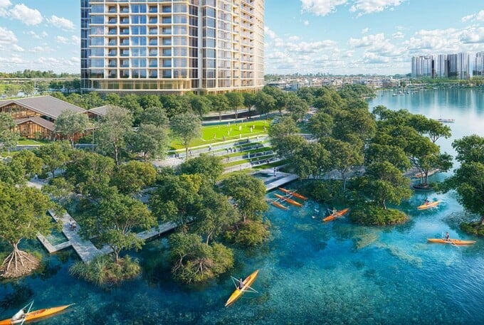 Chuẩn mực sống Wellness tại Đảo Nam được nâng tầm bởi chuỗi tiện ích đẳng cấp, nổi bật với công viên đa lớp và clubhouse khoáng nóng.