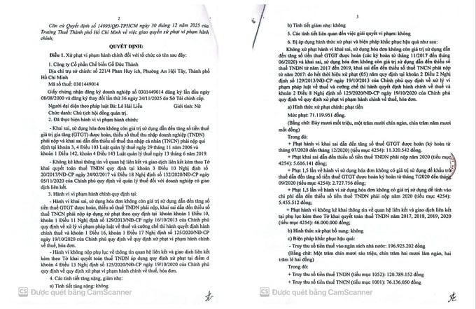 Gỗ Đức Thành bị phạt, truy thu hơn 408 triệu đồng tiền thuế