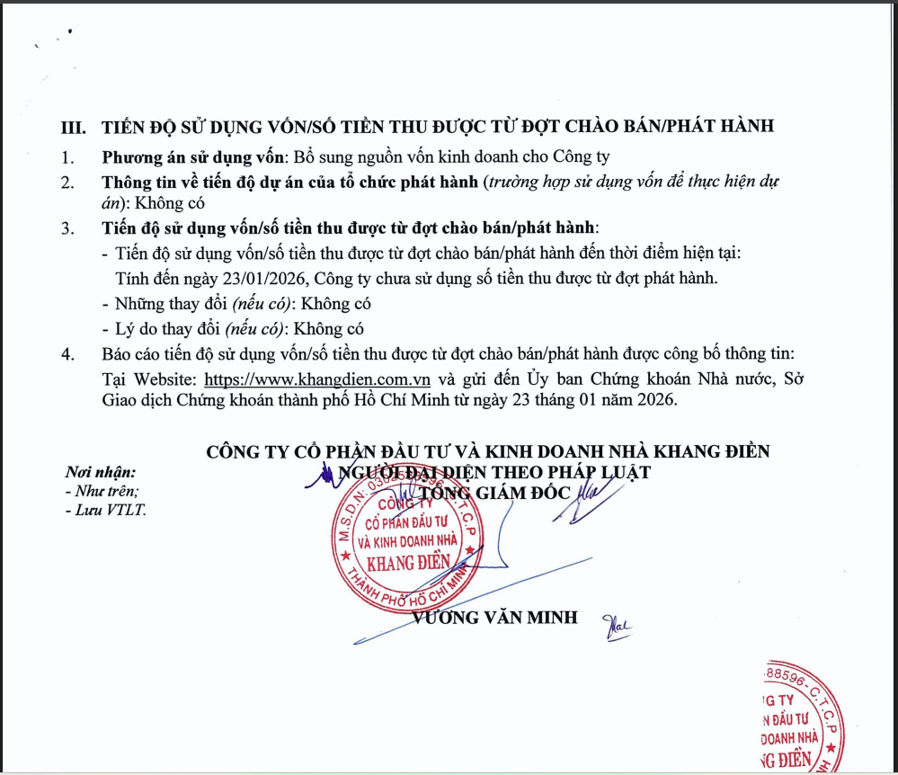 KDH vẫn chưa sử dụng hơn 139 tỷ đồng vốn huy động từ đợt chào bán ESOP năm 2025.
