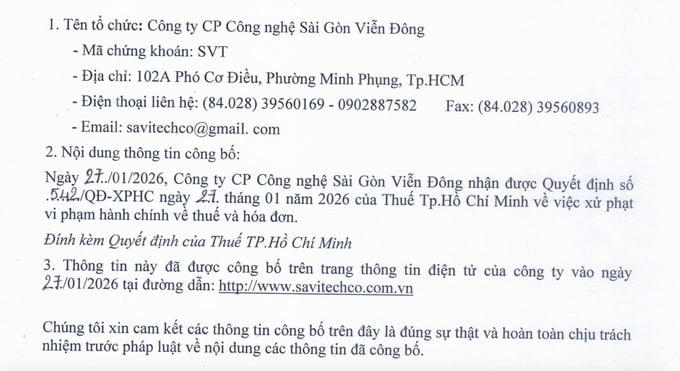 Sài Gòn Viễn Đông bị phạt về thuế và hoá đơn hơn 350 triệu đồng
