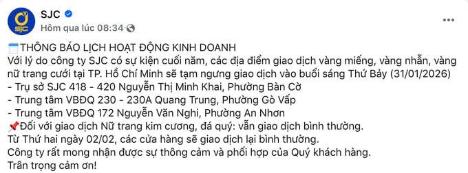 SJC ngừng giao dịch trong ngày giá vàng, bạc lao dốc