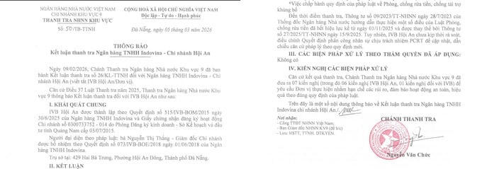 Thanh tra chỉ ra nhiều tồn tại tại Indovina Bank – Chi nhánh Hội An