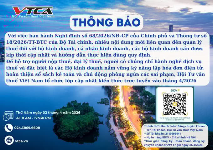 VTCA chuẩn bị mở lớp cập nhật kiến thức thuế đối với hộ kinh doanh