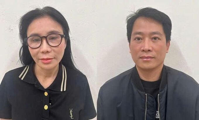 Phan Thị Mai và Hoàng Kim Khánh tại cơ quan công an. Ảnh: Bộ Công an.
