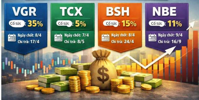 Nhiều doanh nghiệp chốt quyền chi cổ tức tiền mặt trong tuần tới, tỷ lệ cao nhất 35%.